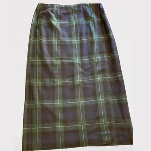 Eddie Bauer Blue & Green Tartan Plaid Wool Blend Lined Skirt